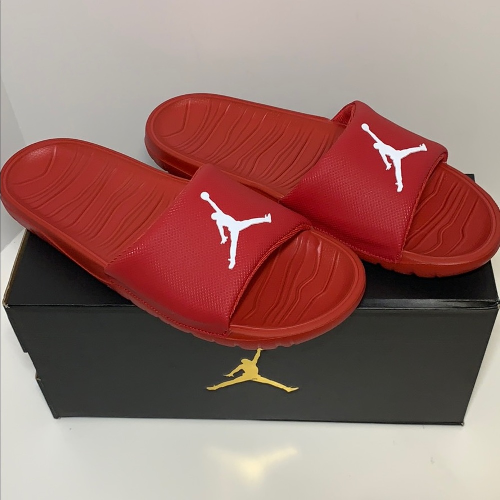 Red Jordan Break Slides